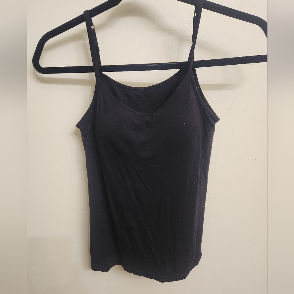 Black Cropped Spaghetti Strap Tank W Padded Bra Size M